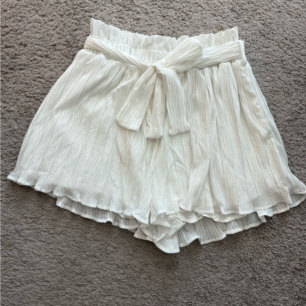 Pink Lily White High Waist Shorts with Ruffled Hem